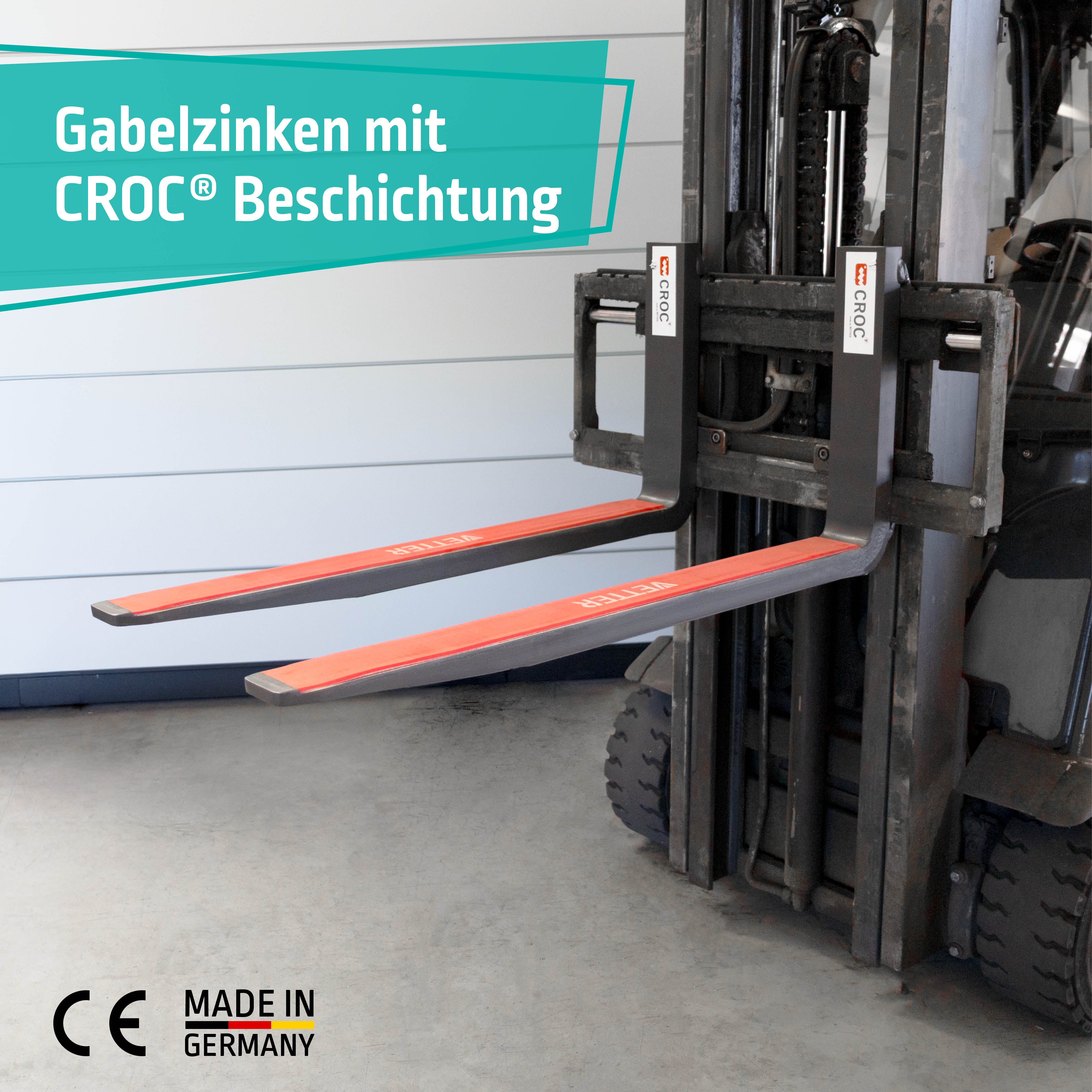 Gabelzinken mit CROC Beschichtung am Gabelstapler montiert