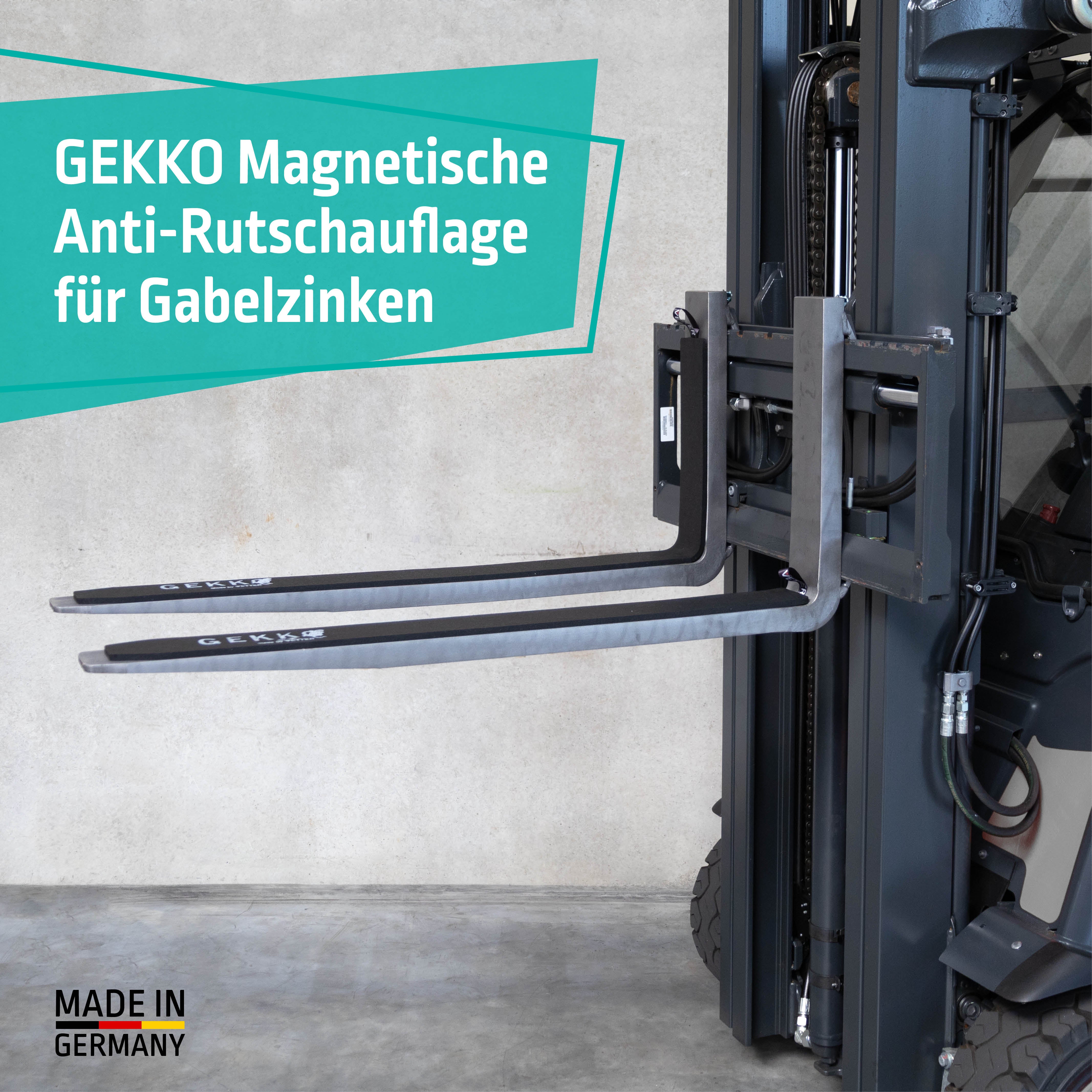 GEKKO Anti-Rutschmatte am Gabelstapler montiert
