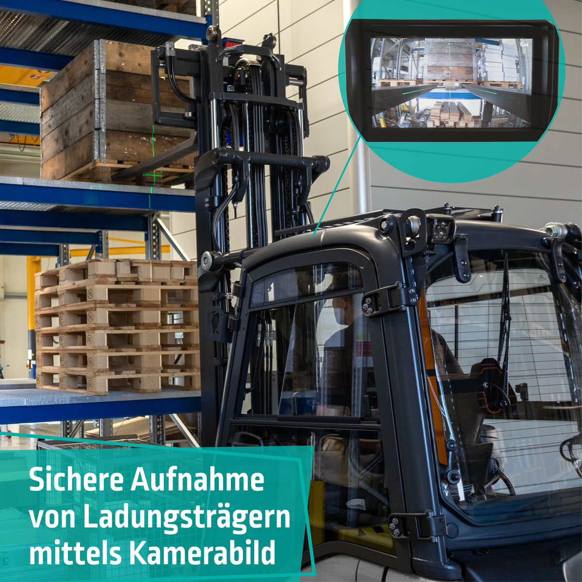 Sichere Palettenaufnahme mit Kamera und Laser des LIZZARD Premium