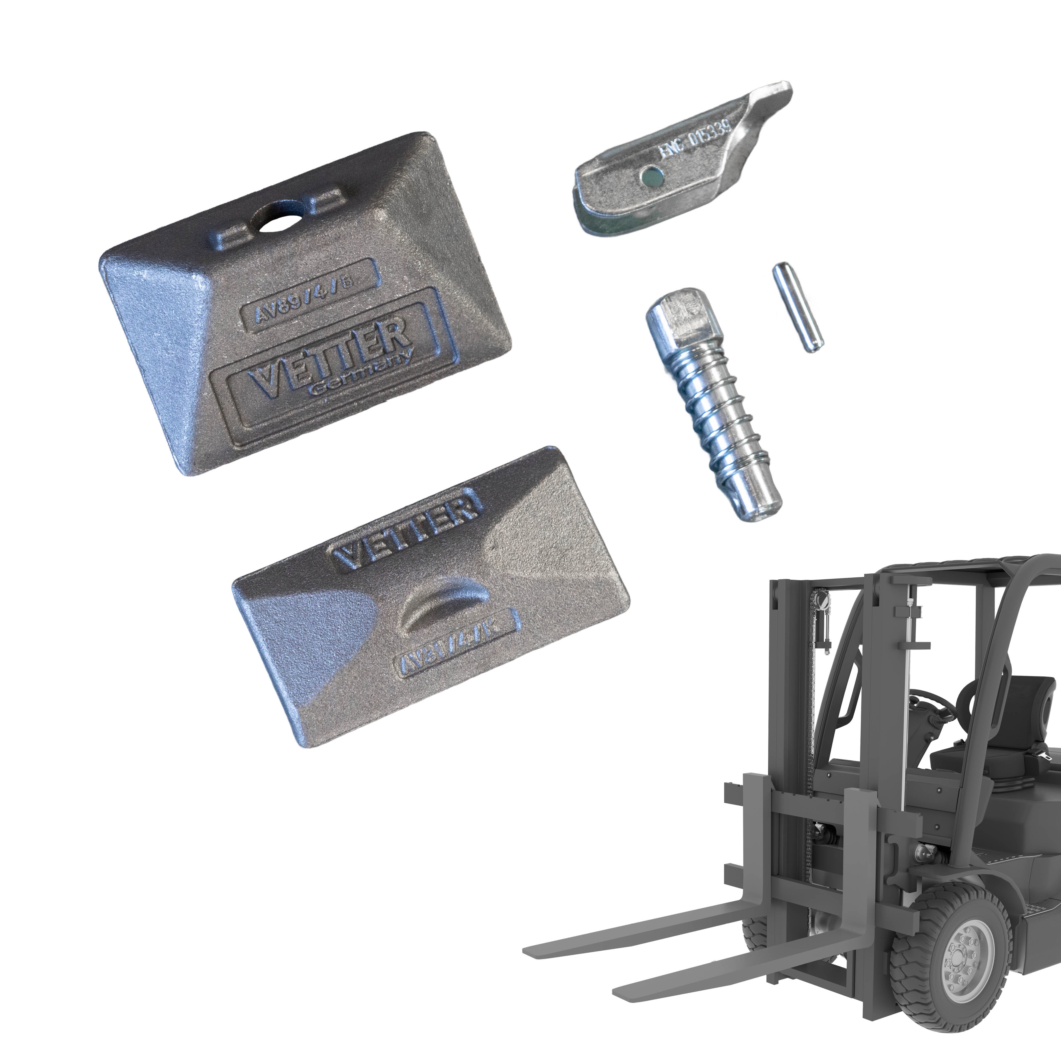 Gabelhaken und Arretierungen für Gabelzinken mit Gabelstapler