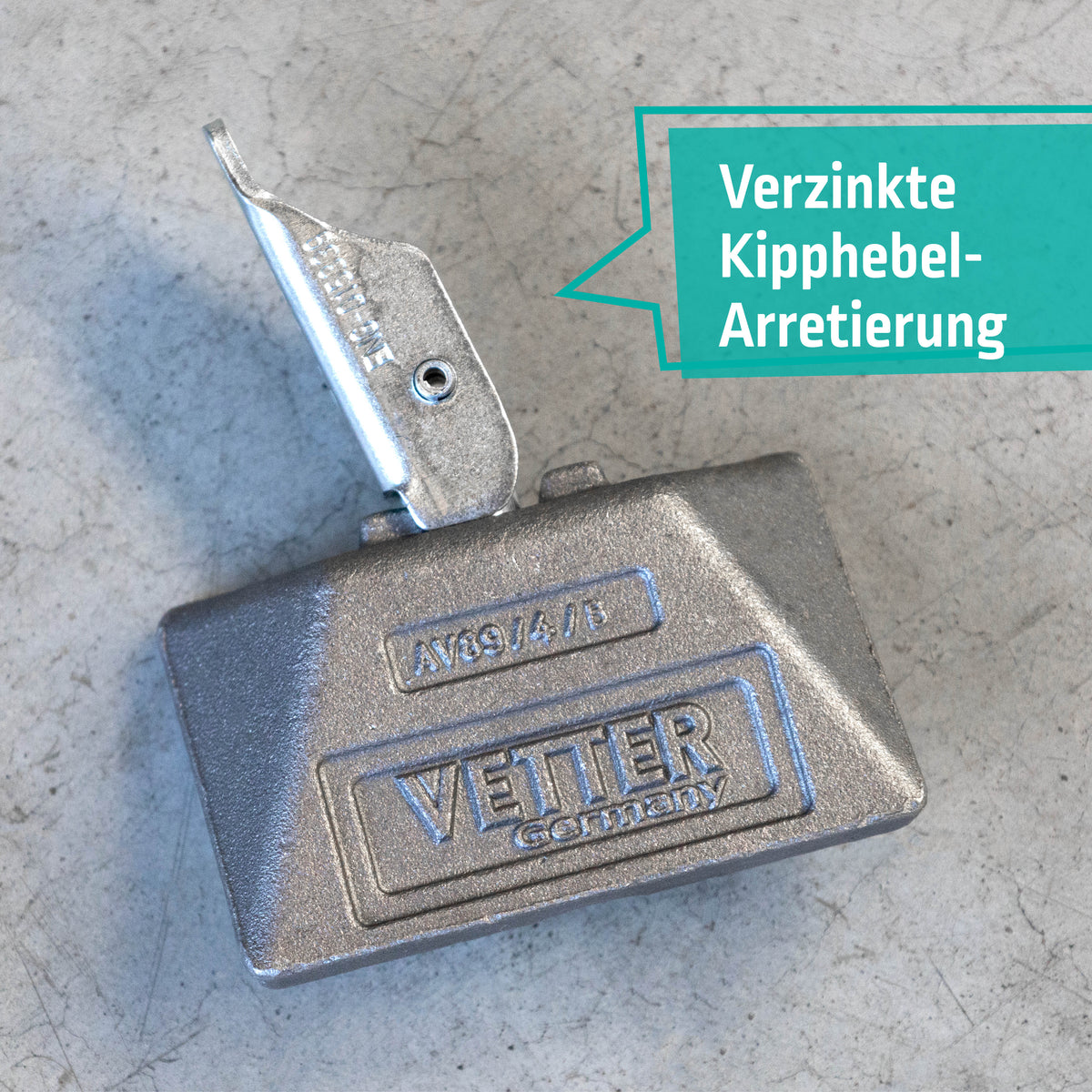 Gabelhaken oben mit montierter Kipphebel-Arretierung