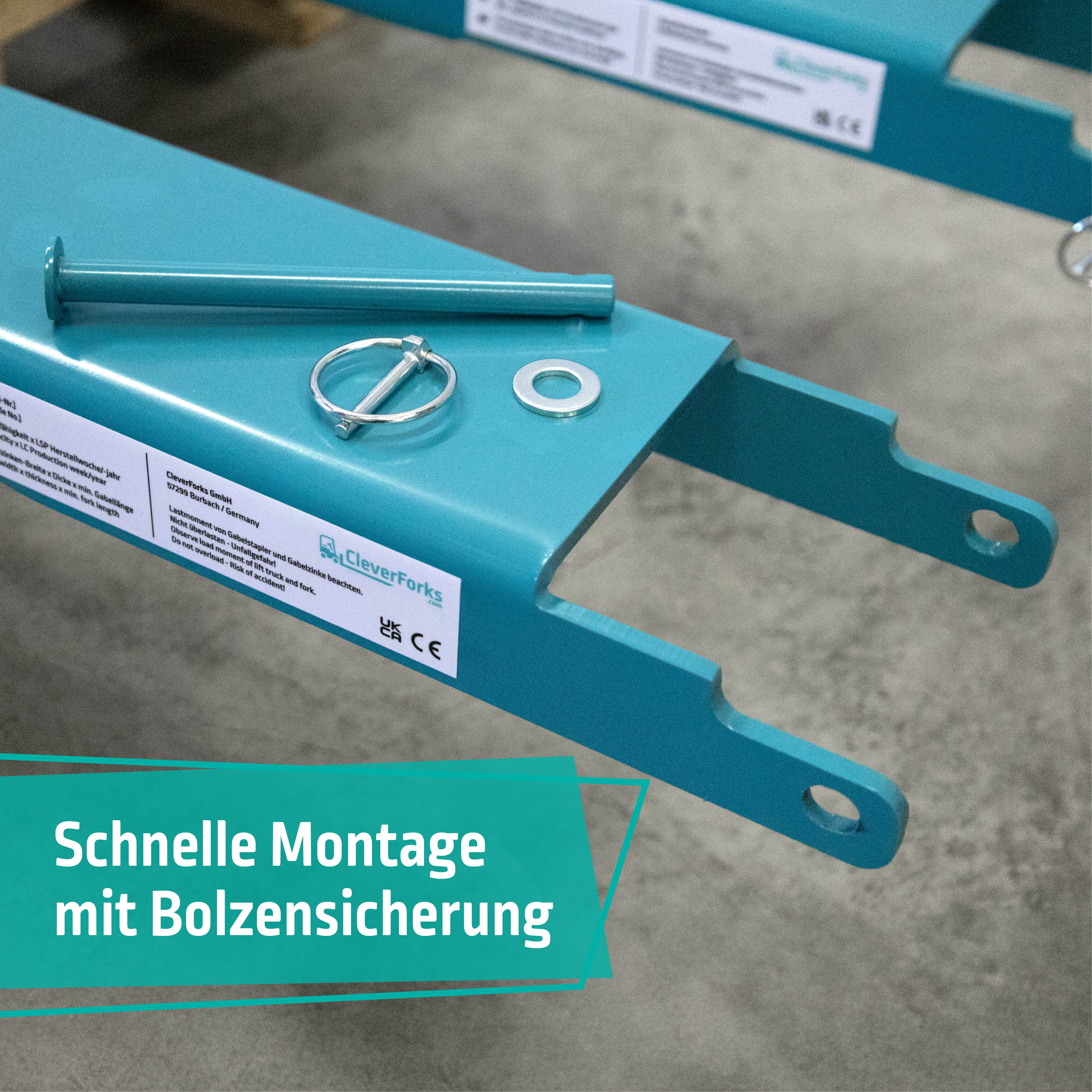 Gabelzinken Verlängerung Montage mit Sicherungsbolzen