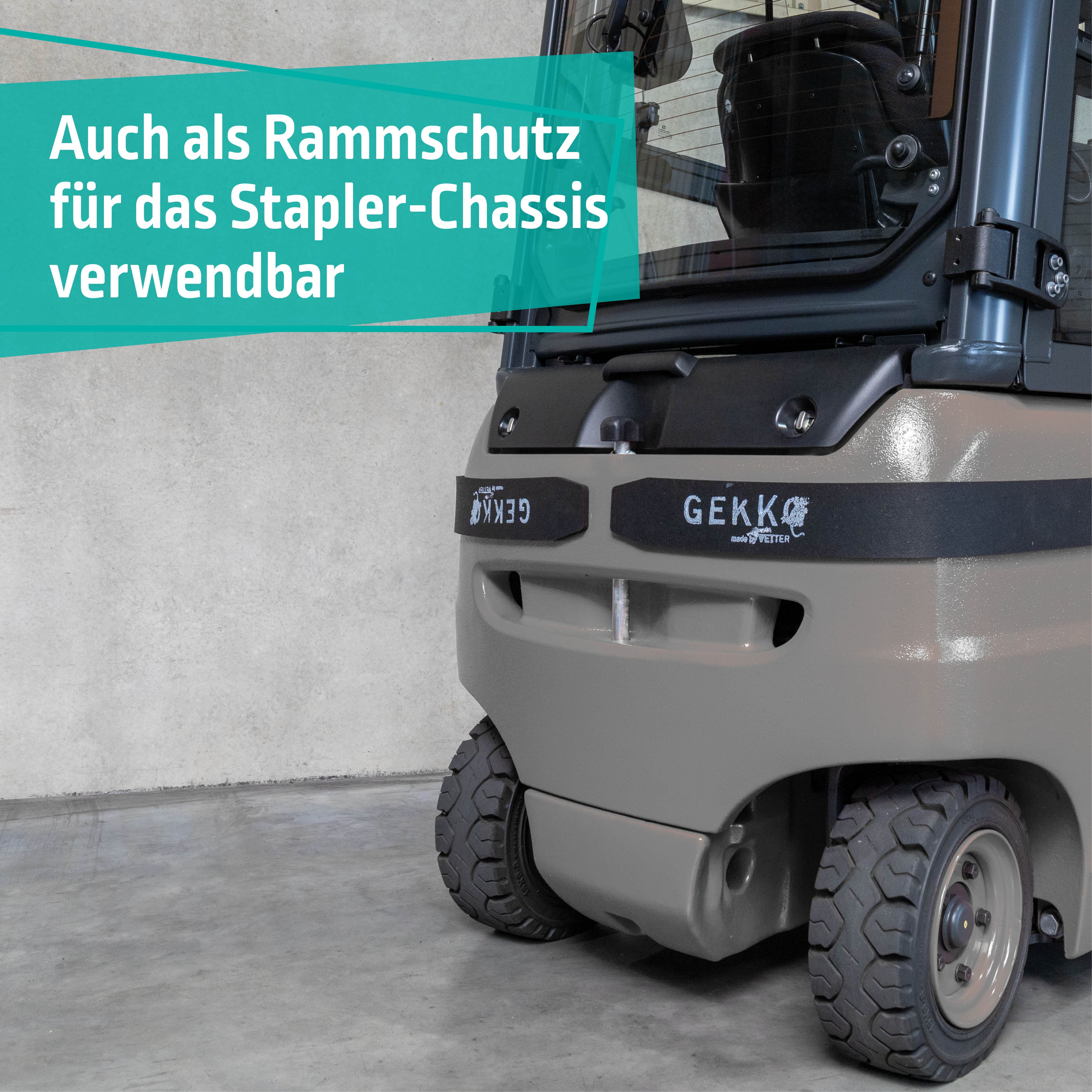 GEKKO als Rammschutz am Staplerheck montiert