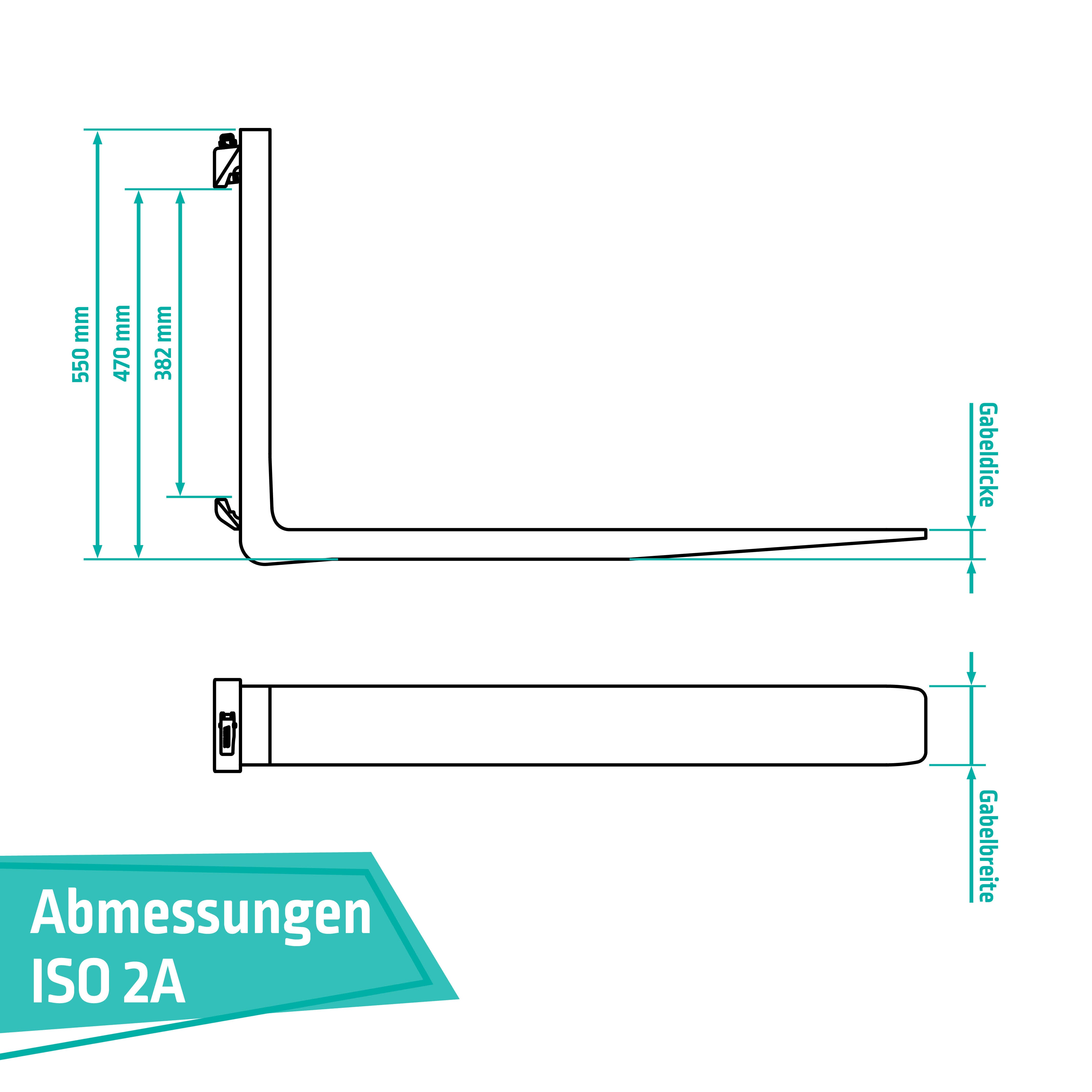 ISO / FEM Gabelzinken Maße ISO 2A