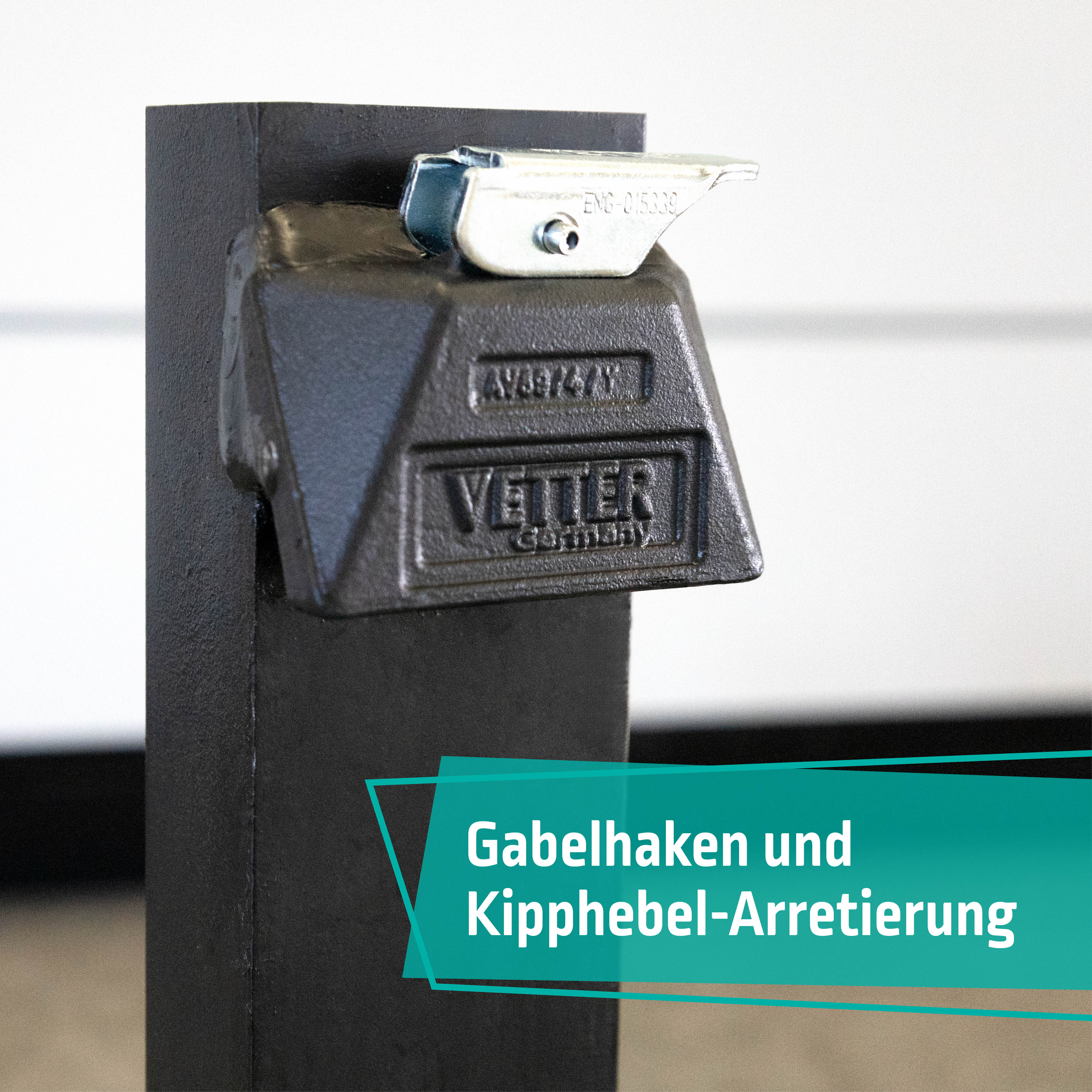 Gabelhaken und Arretierung der ISO FEM Gabelzinken