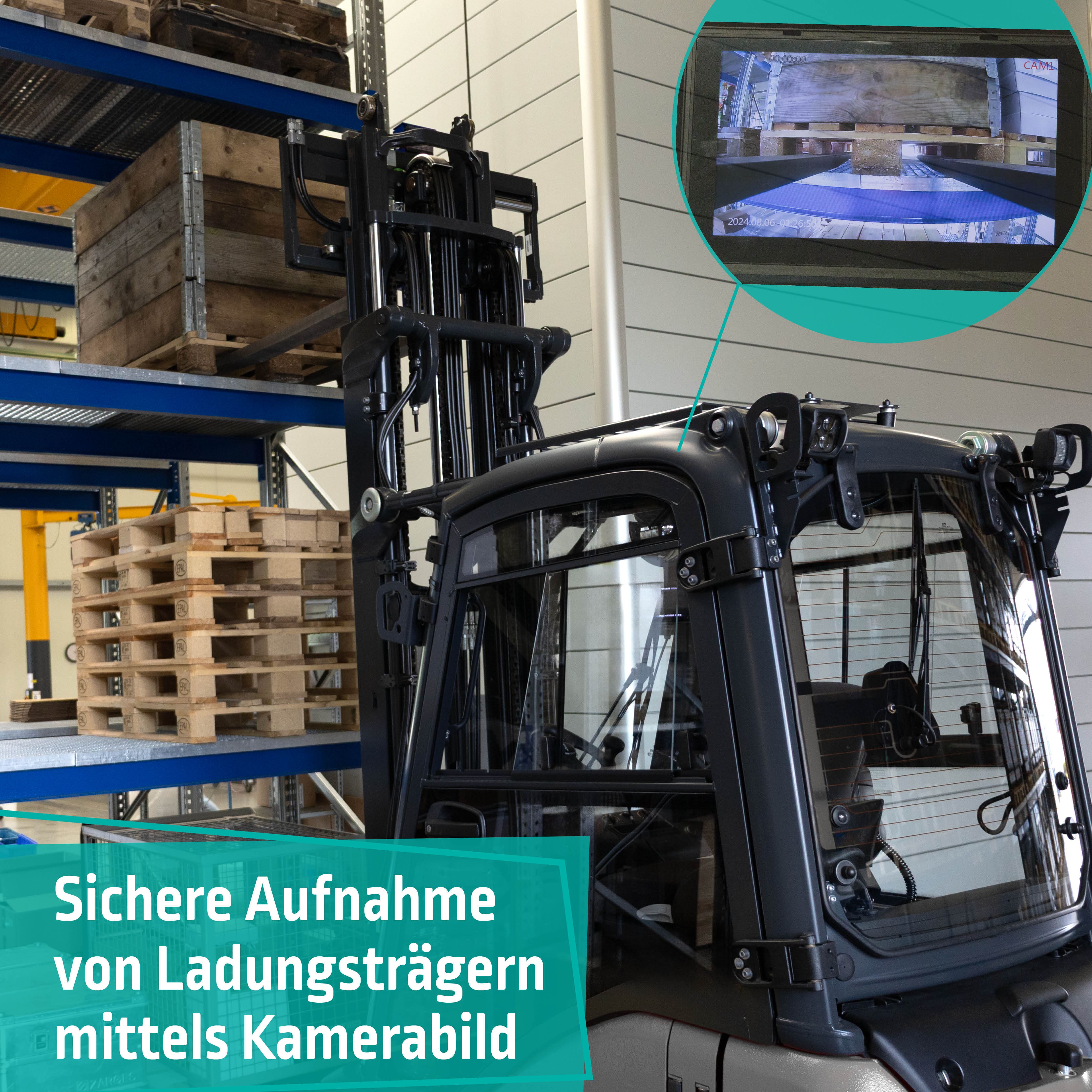 Palettenaufnahme im Hochregal mit der Kamera des LIZZARD Cam