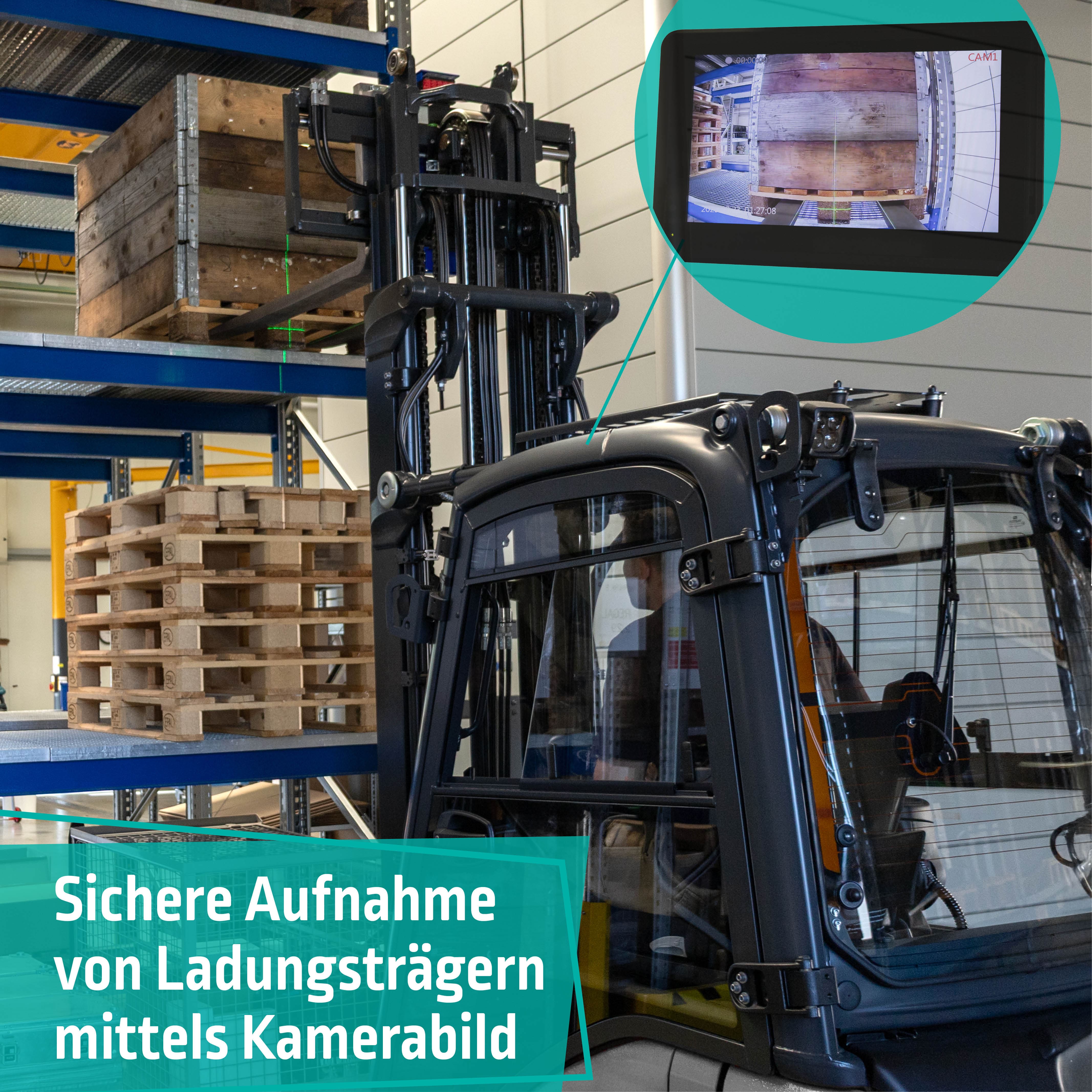 Sichere Palettenaufnahme mit Kamera und Laser des LIZZARD Premium